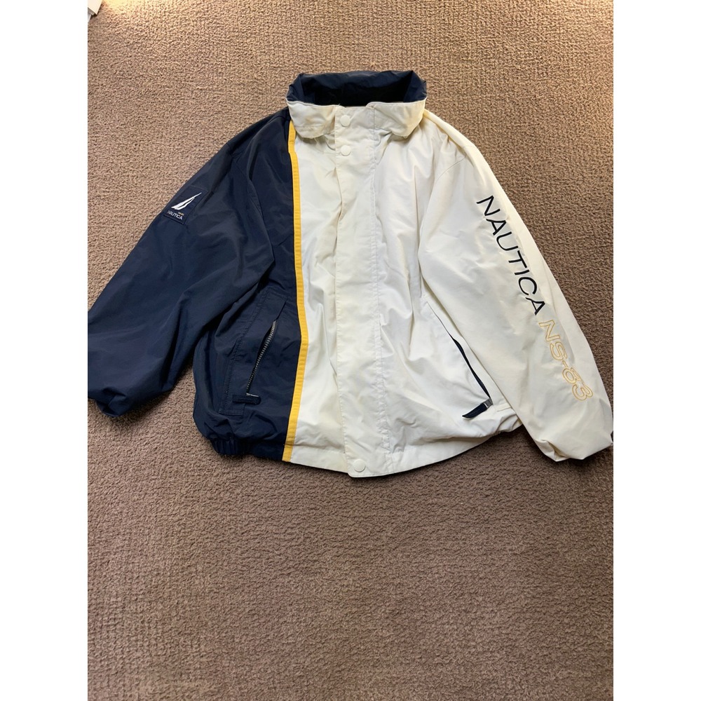 Nautica NS-83 Sailing Jacket Navy White Yellow Colorblock Windbreaker Mens L
